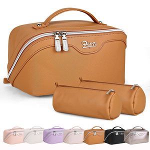 Travel Makeup Bags For Women: Vegan Leather Cosmetic Bag Set Of 3 - Large🦋